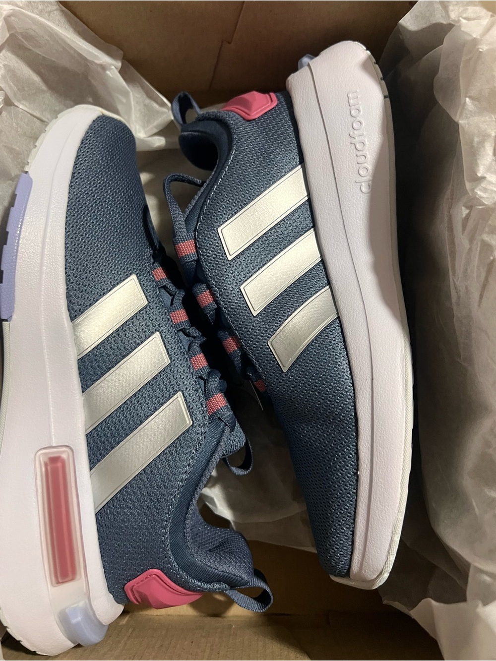 adidas Women's Navy and Pink Cloudfoam Running Shoes